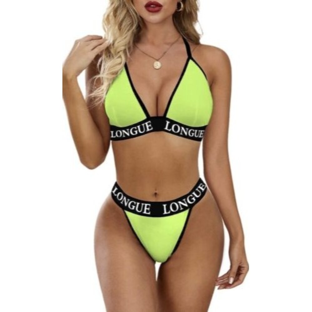 SELINK Women Lingerie Set Deep V Neck Stretch Bra and Panty 2 Piece Letter Print
